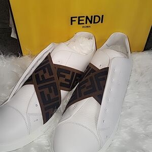 Fendi White and Brown Monogram Sneakers